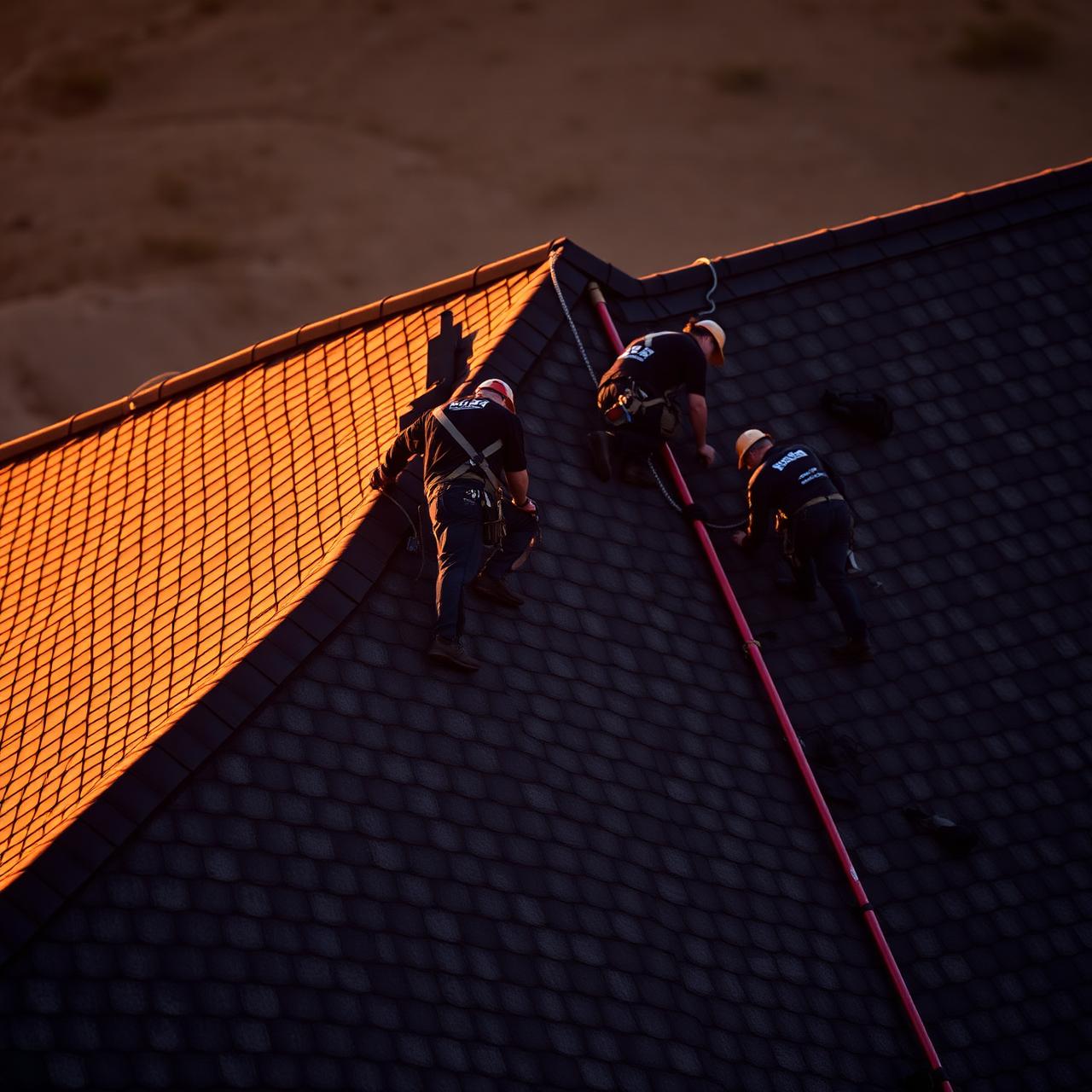 Apex Roofing crew working on a steep premium DFW roof